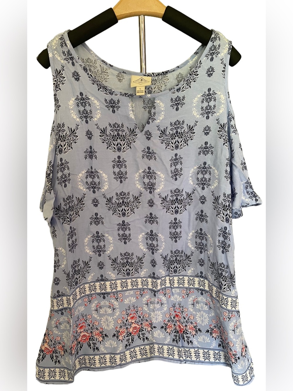 St. John's Bay Light Blue Floral Cold-Shoulder Tunic